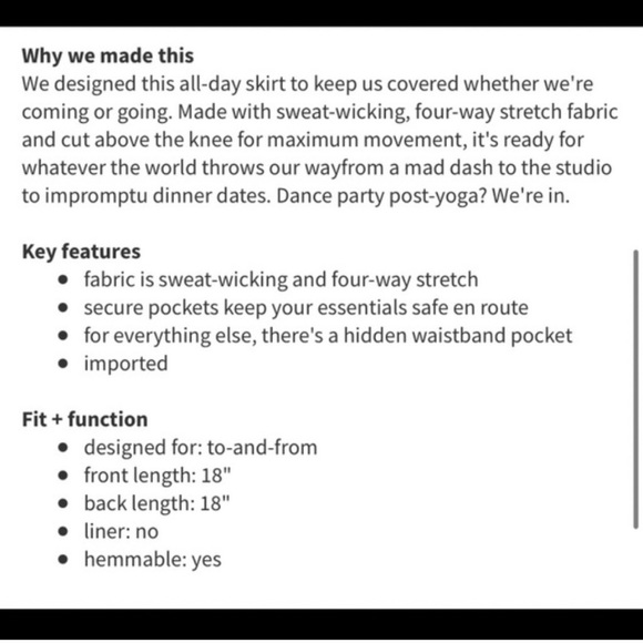 NWOT Lululemon &go Cityfarer skirt - 4 - Picture 2 of 5